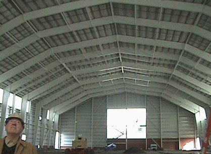 Structural steel in indoor football practice facility