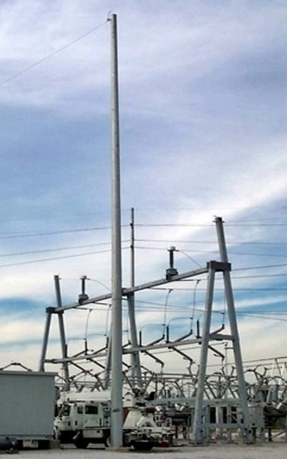 Utility substation structure with high mast pole